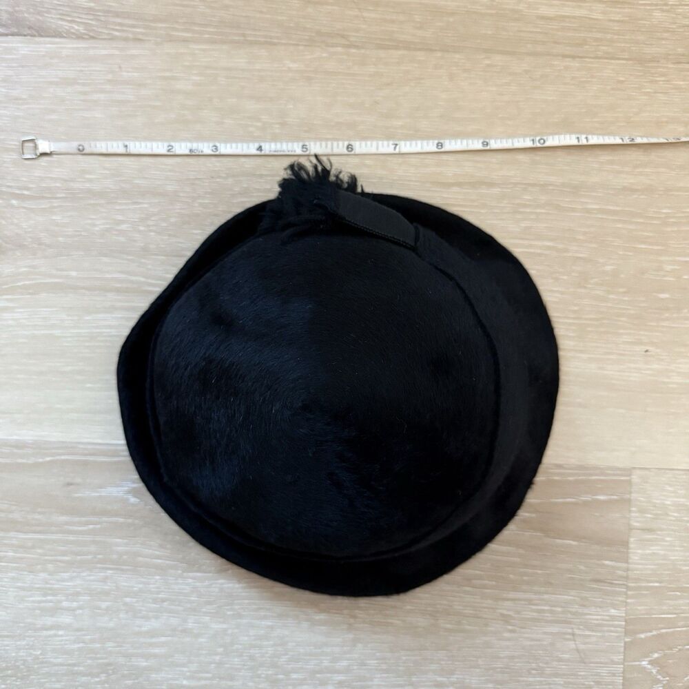 I. Magnin Vintage 40s 50s Black Wool Half Hat Tassel Scarf Fascinator Italy - Picture 9 of 13